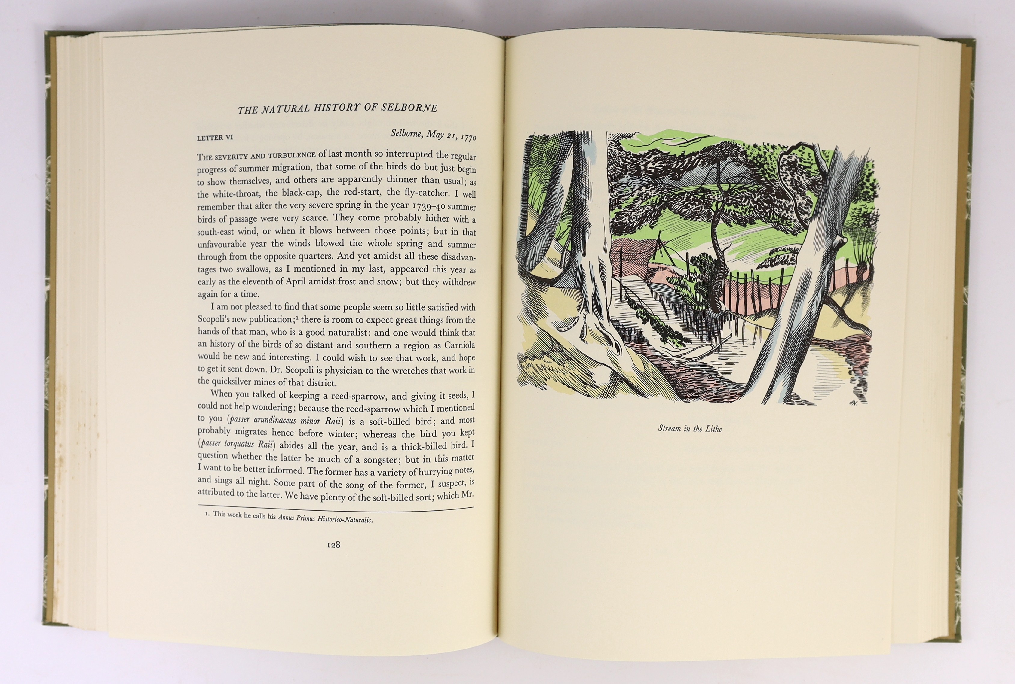 White, Gilbert - The Natural History of Selborne. Limited edition, one of 1500. Signed by John Nash. Complete with 16 coloured plates and 15 text illustrations. Quarter calf and patterned paper with gilt letters on spine